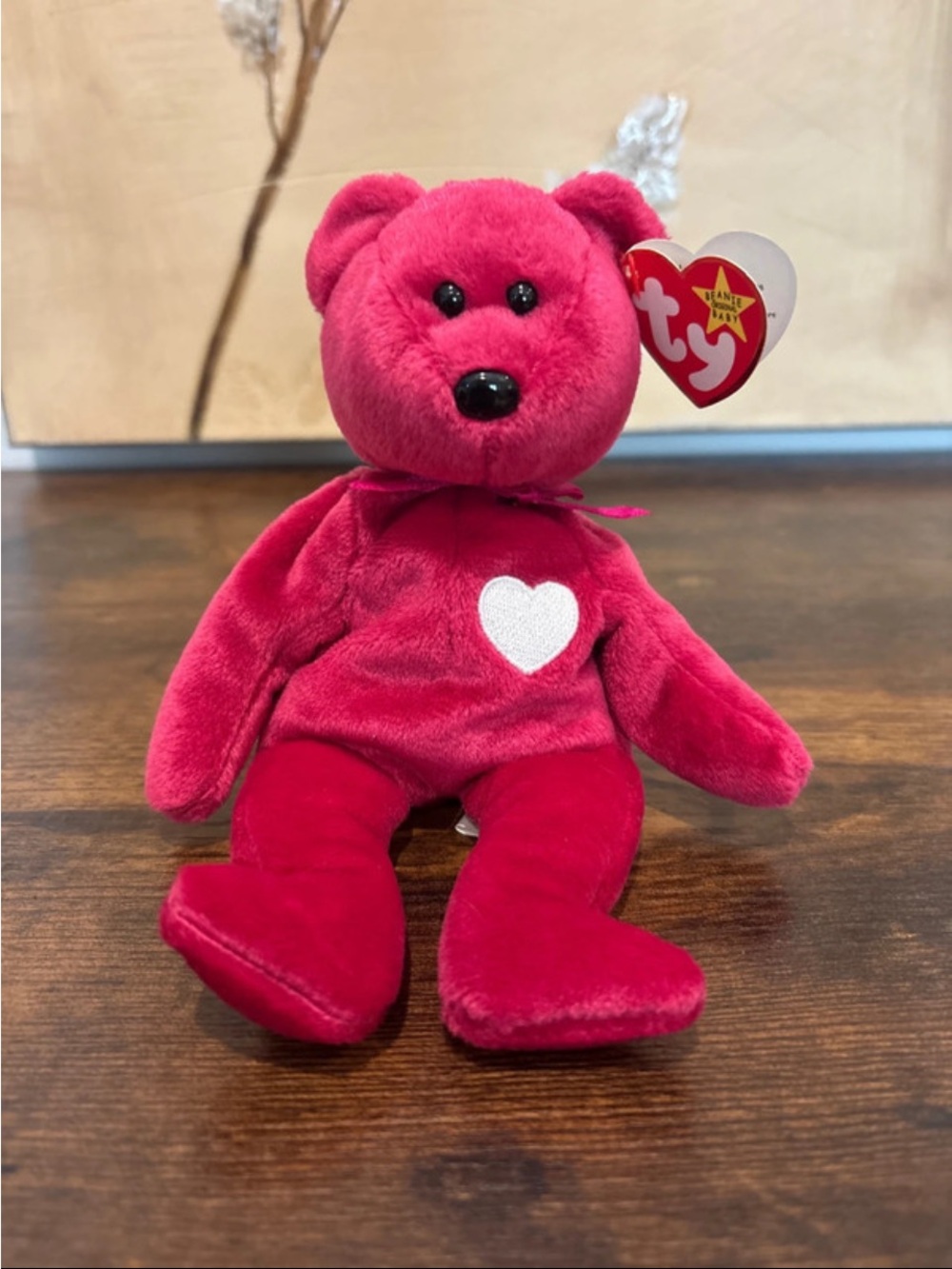 Ty Pink Heart Bear Plush with White Heart Patch Valentine